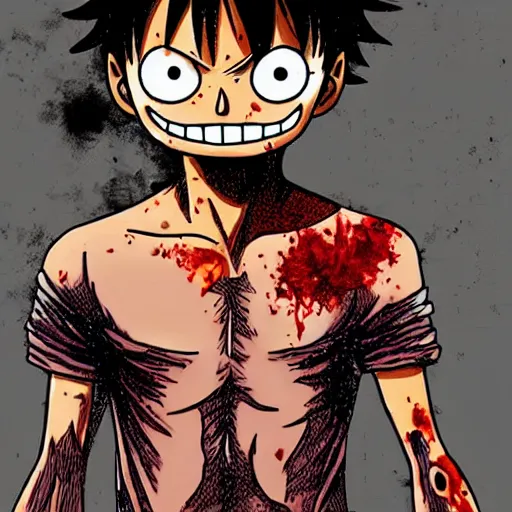 Image similar to luffy as zombie