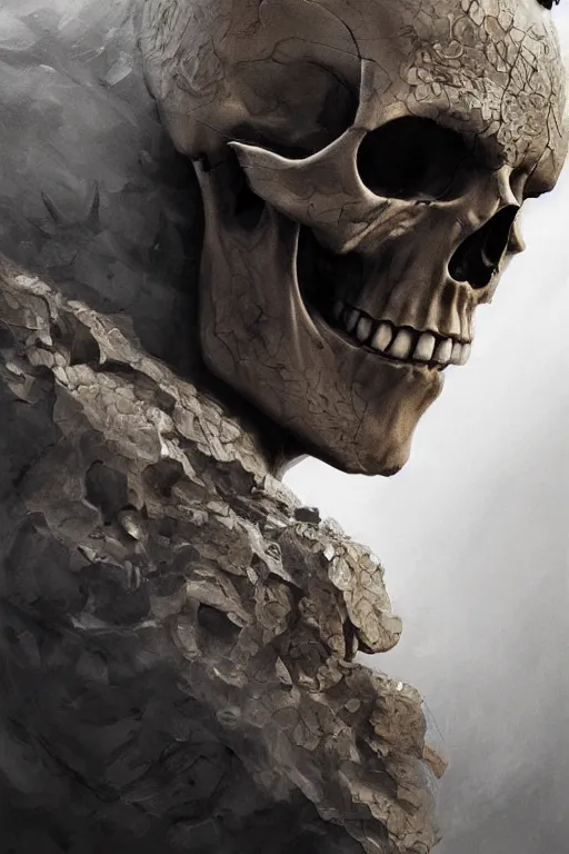 Prompt: skull, close - up portrait, powerful, intricate, elegant, volumetric lighting, scenery, digital painting, highly detailed, artstation, sharp focus, illustration, concept art, ruan jia, steve mccurry