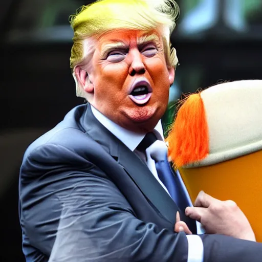 Image similar to Donald Trump merged with Oompa Loompa