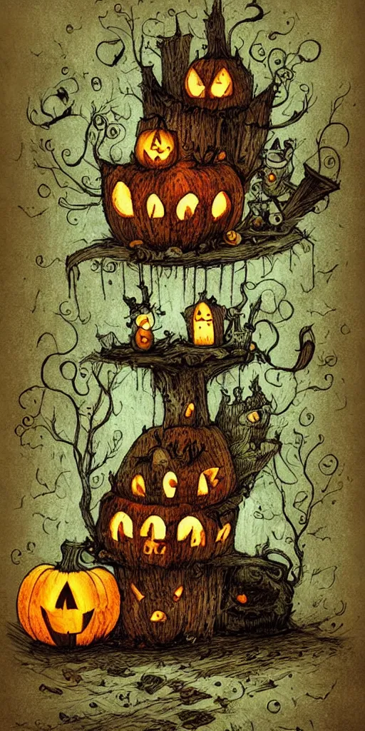 Image similar to a pumpkin and ghost scene by alexander jansson