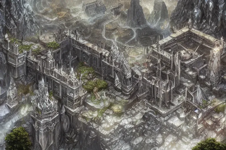 Image similar to silver elven city, highly detailed, d & d, fantasy, highly detailed, digital painting, trending on artstation, concept art, sharp focus, illustration