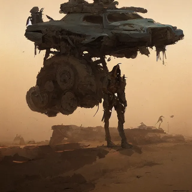 Image similar to a painting of the low desert punk rock by greg rutkowski, dark fantasy art, high detail, trending on artstation