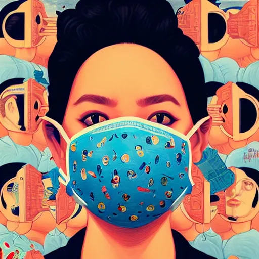 Image similar to portrait of people with sanitary mask, Tristan Eaton, artgerm, Victo Ngai, RHADS, ross draws