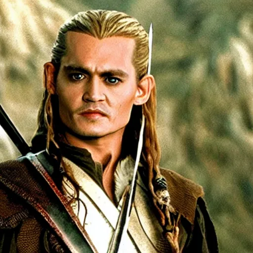 Image similar to A still of Johnny Depp as Legolas in Lord of the Rings (2001)