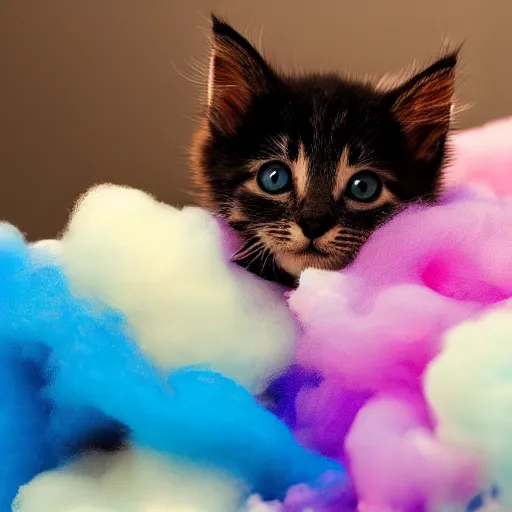 Prompt: photo of a kitten made out of cotton candy, 4k