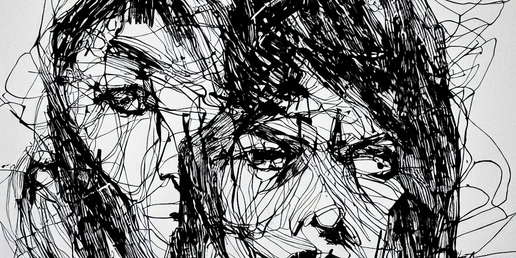 Image similar to ink portrait of artificial intelligence, chinese brush pen illustration, high contrast, deep black tones, contour