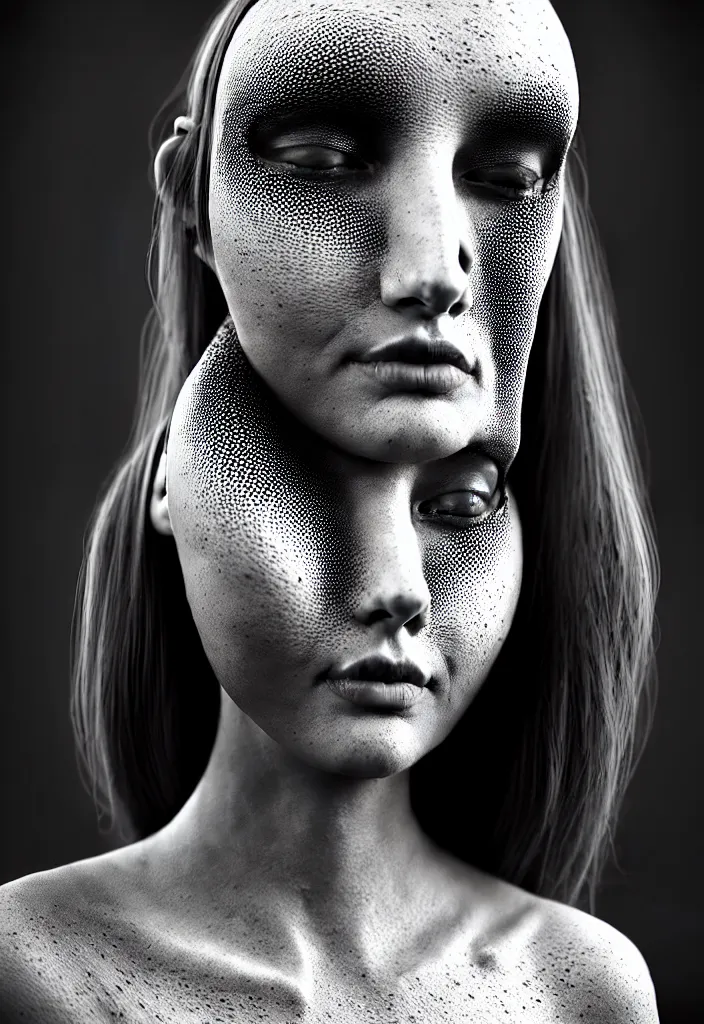 Image similar to young beautiful woman with a face medical mask. fractal, mandelbulb, speed painting, scribble art, octane render. black and white. intricate details, 8k, 3D, beautiful, cinematic. futurism, Unreal Engine, photorealistic.