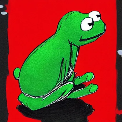 Image similar to drawing of kermit the frog, manga, by asano inio