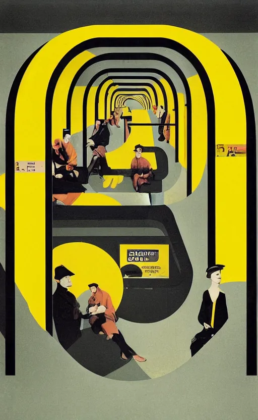 Image similar to yellow ubahn subway in berlin germany, sense of longing, rule of thirds, clever design, decorative modern graphic design collage border, by hannah hoch and jesse treece and christian jackson and josh brill