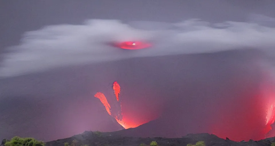 Prompt: a volcano made of ivory vines and crimson rocks enters in eruption, it spits a smoke in the shape of demonic eye, with Cry engine