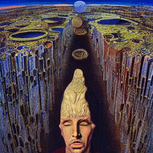 Image similar to A beautiful illustration. I was born in a house with a million rooms, built on a small, airless world on the edge of an empire of light and commerce. overhead view by Ernst Fuchs, by Tony Moore monumental, cosy