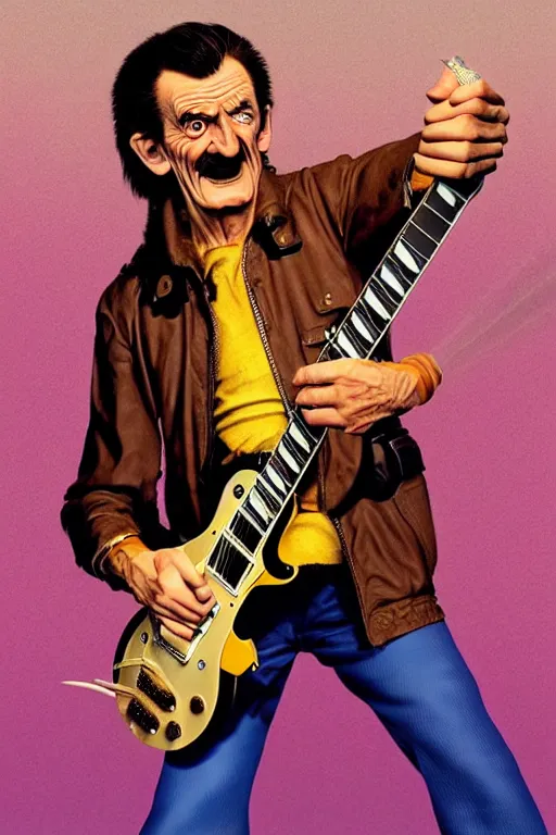 Prompt: barry chuckle ( shredding on a gibson les paul, art by frank frazetta and glenn fabry, and richard corben, 3 d rendering by beeple, 8 k )