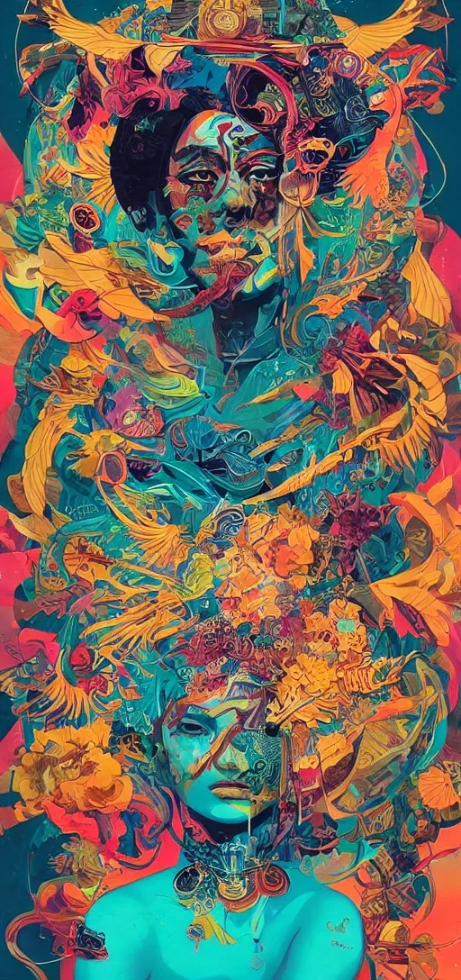 Image similar to Tristan Eaton, victo ngai, peter mohrbacher, artgerm portrait of a global consciousness. psychedelic. neon colors