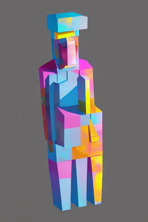 Image similar to cubist moai statue cutout digital illustration cartoon colorful beeple