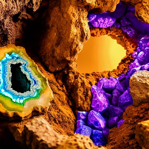 Prompt: ( a skeleton in a colorful geode ), ( ultra realistic, ultra 4 k, provided by unreal engine, artstation, archeological discover, realisms, photography )