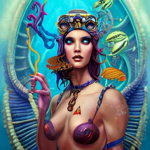 Image similar to underwater naga steampunk portrait, Pixar style, by Tristan Eaton Stanley Artgerm and Tom Bagshaw.