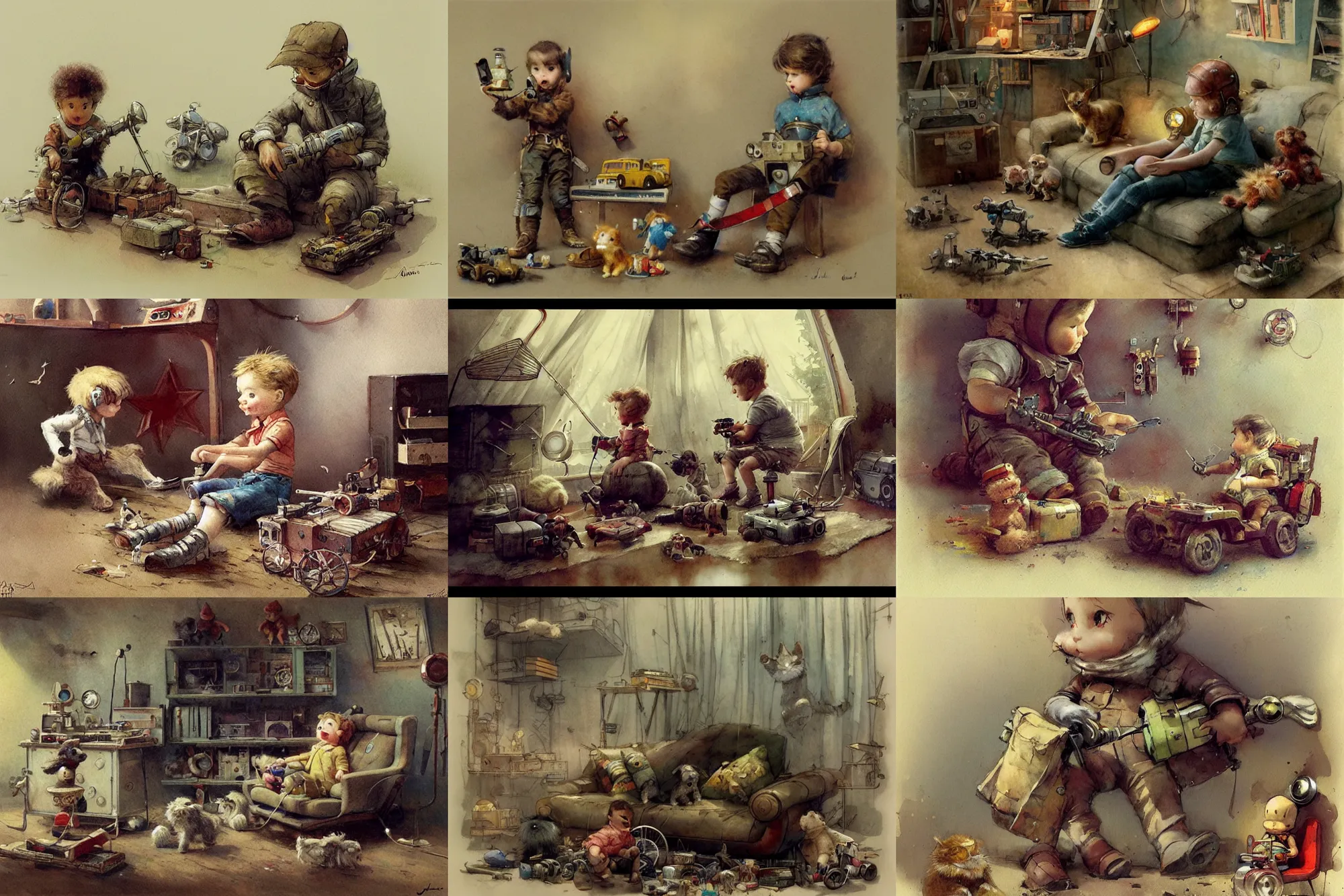 Image similar to adventurer ( ( ( ( ( 1 9 5 0 s retro future living room. muted colors. toys laying around ) ) ) ) ) by jean baptiste monge, chrome red