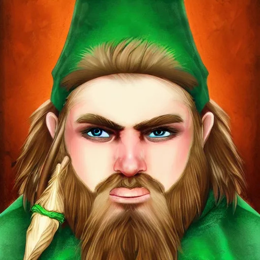 Prompt: portrait of a gnome barbarian with blonde hair and green eyes, digital art
