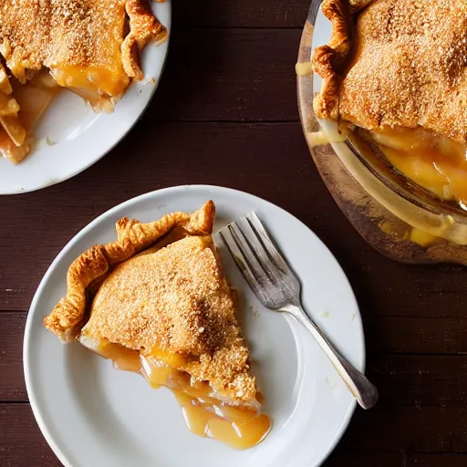 Prompt: crisp apple pie topped with melted cheddar cheese, cookbook photo