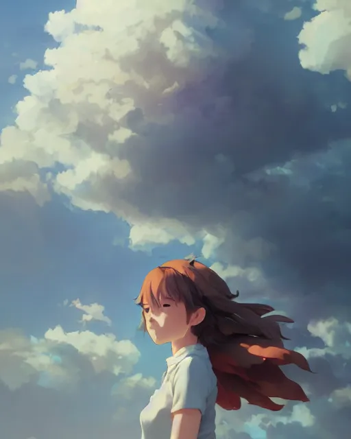 Image similar to a girl made of clouds and sky, full shot, atmospheric lighting, detailed face, by makoto shinkai, stanley artgerm lau, wlop, rossdraws