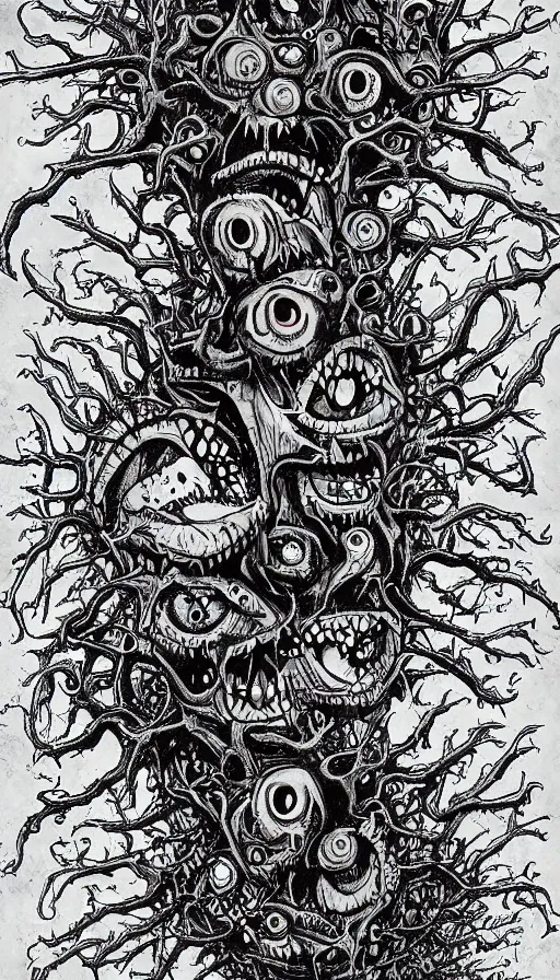 Image similar to a storm vortex made of many demonic eyes and teeth, by steve argyle