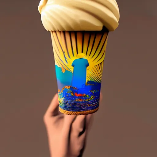 Prompt: Christ the redeemer on top of an ice cream cone , 3d, photorealistic image 8k