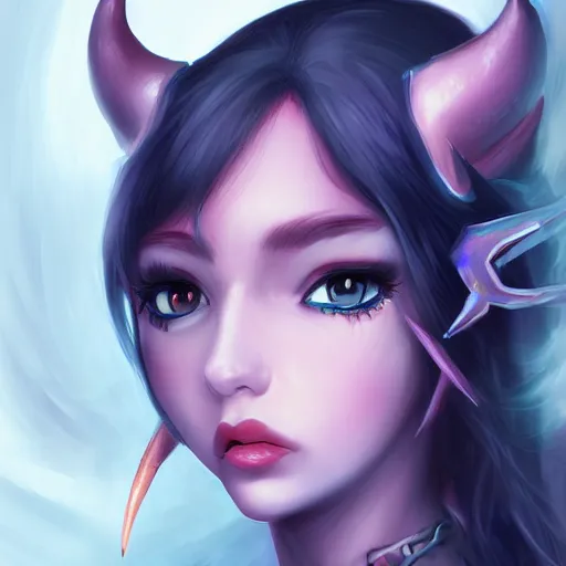 Image similar to portrait of demon queen with blue horns, anime girl, digital painting, devian art, trending on artstation, hd, 4 k