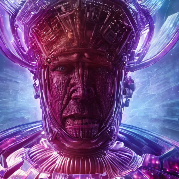 Image similar to portrait of Hugo Weaving as Galactus. intricate abstract. intricate artwork. nightmare fuel. octane render, trending on artstation, very coherent symmetrical artwork. cinematic, hyper realism, high detail, octane render, 8k, iridescent accents