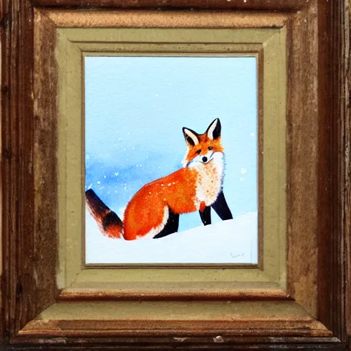 Image similar to watercolour, fox in the snow