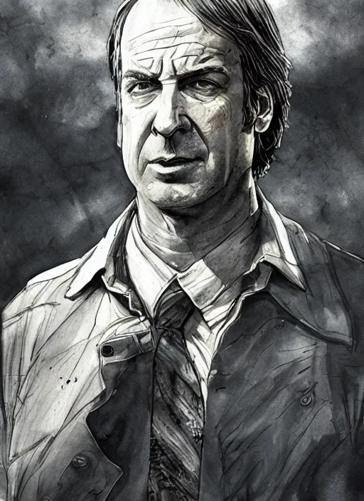 Image similar to portrait, Saul Goodman in the Last of Us universe, watercolor, dramatic lighting, cinematic, establishing shot, extremely high detail, foto realistic, cinematic lighting, pen and ink, intricate line drawings, by Yoshitaka Amano, Ruan Jia, Kentaro Miura, Artgerm, post processed, concept art, artstation, matte painting, style by eddie mendoza, raphael lacoste, alex ross