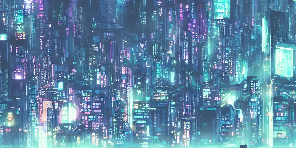 Image similar to city in the style of cyberpunk, singular gigantic building focus, space sky, anime illustration,