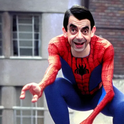 Image similar to mr bean as spiderman