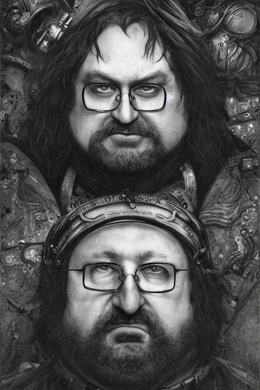 Image similar to portrait of gothic Gabe Newell, cyberpunk, Warhammer, highly detailed, artstation, illustration, art by Gustav Klimt