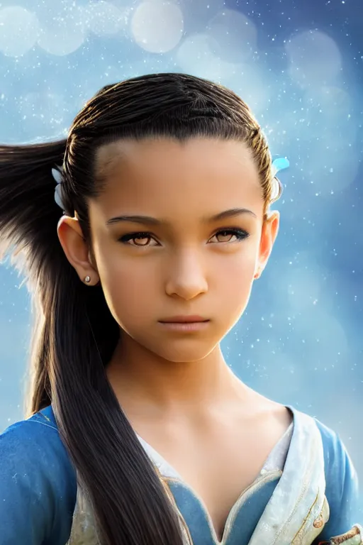 Image similar to photo, katara from avatar as fashion model, detailed perfect face, exquisite details, mid view, by ed binkley lilia alvarado