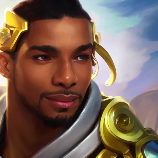 Prompt: closeup portrait of lucio from overwatch, d & d, fantasy, intricate, elegant, highly detailed, digital painting, artstation, concept art, matte, sharp focus, illustration, hearthstone, art by artgerm and greg rutkowski and alphonse mucha