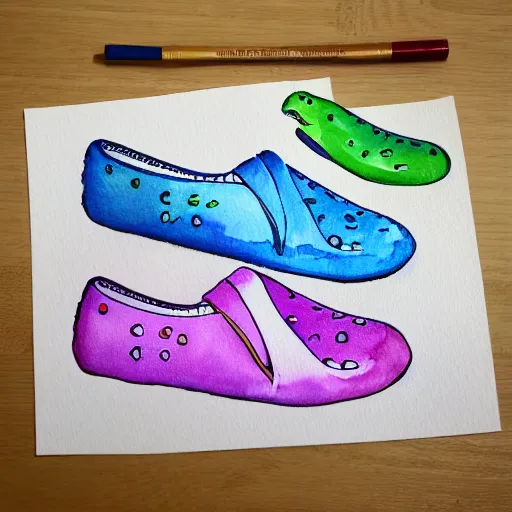 Prompt: watercolor croc shoe illustration