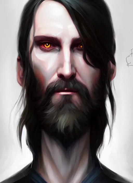 Image similar to « a portrait o cyberpunk rasputin, glowing eyes, a digital painting by charlie bowater, featured on cgsociety, fantasy art, behance hd, wiccan, artstation hd »