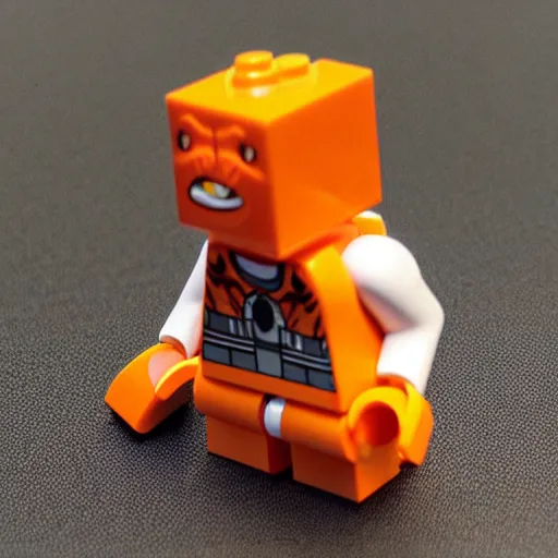 Prompt: “smiling orange scratch cat as a LEGO minifig, product photo”