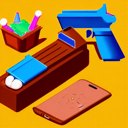 Image similar to isometric concept art of ice cream gun for mobile game