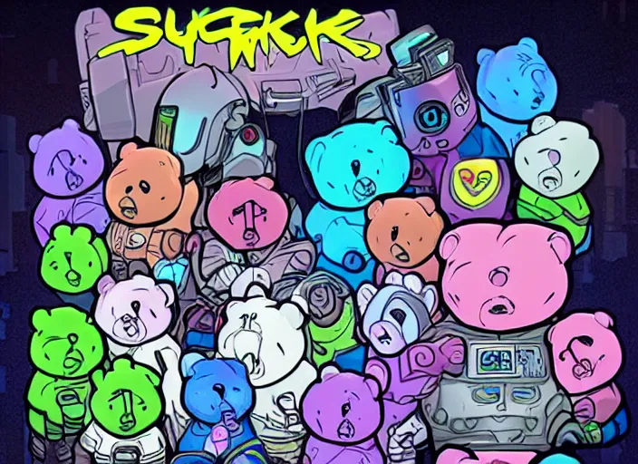 Prompt: cyberpunk care bears