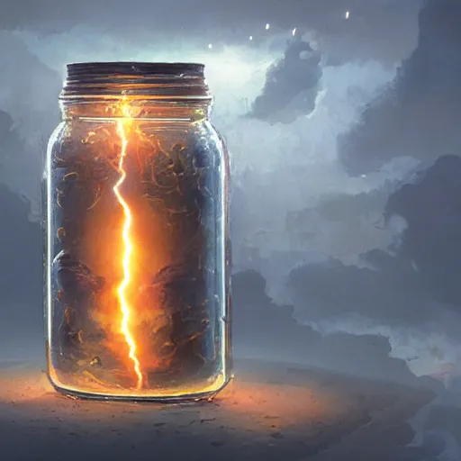 Prompt: commission of a jar with lightning in it,design by charles bowater,greg rutkowski,ross tran,hyperdetailed,hyperrealistic,4k,deviantart,artstation,professional photography,concept art,dramatic