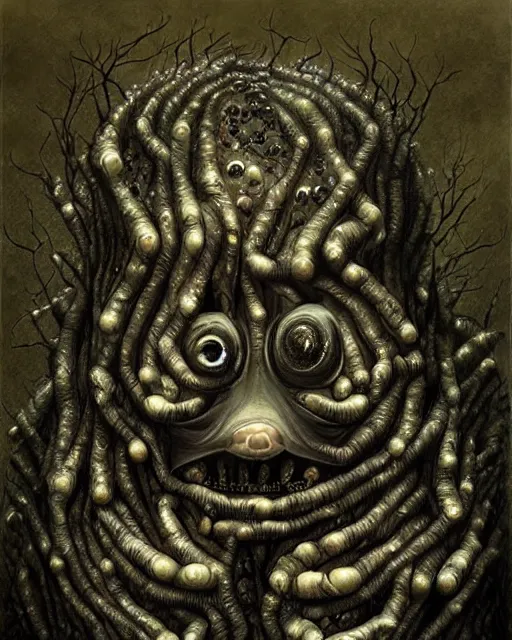 Prompt: a painting of a strange creature covered with hundreds of strange evil eyes by anton semenov