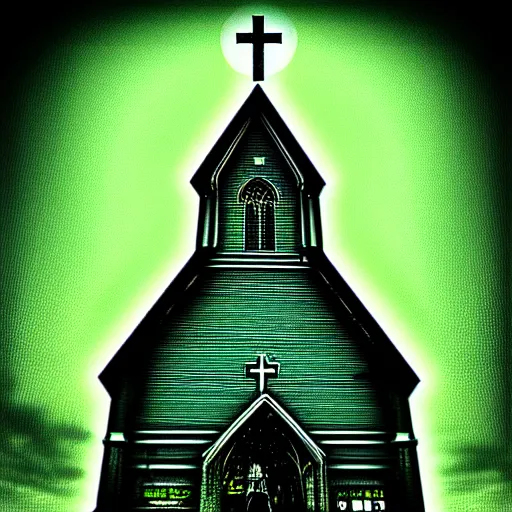 Image similar to The church of misery, cyberpunk, dark, digital art, night, scary, creepy