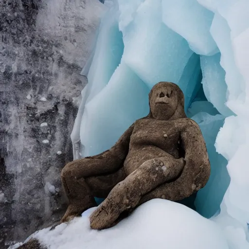 Image similar to A golem made of ice sleeping in a cave in Antarctica