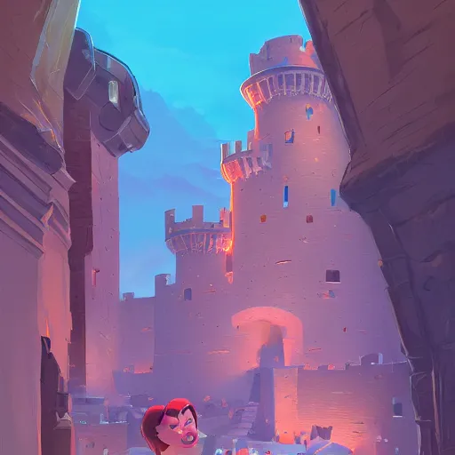 Image similar to View of the Castle of Peñiscola, mattepainting concept Blizzard pixar maya engine on stylized background splash comics global illumination lighting artstation lois van baarle, ilya kuvshinov, rossdraws