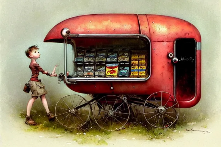 Image similar to adventurer ( ( ( ( ( 1 9 5 0 s retro future robot mouse vending machine wagon house. muted colors. ) ) ) ) ) by jean baptiste monge!!!!!!!!!!!!!!!!!!!!!!!!! chrome red