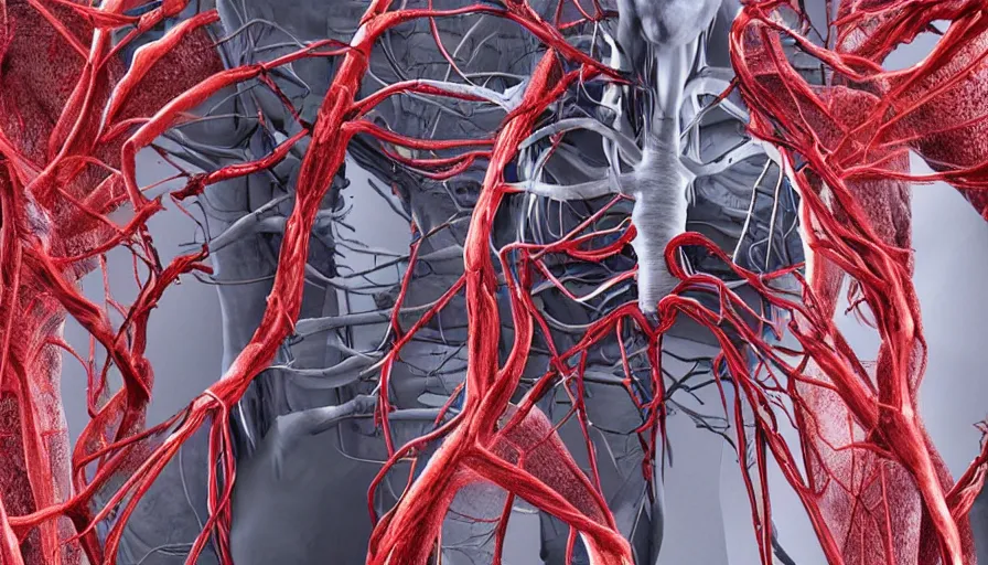 Image similar to big budget horror movie a cyborg's vascular system