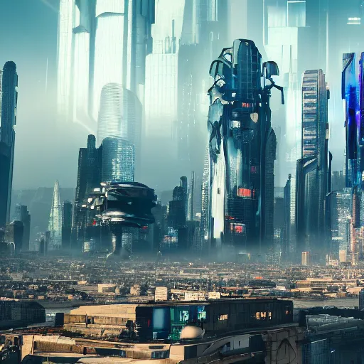 Prompt: A hype realistic, 8k image of a massive cyberpunk city with a massive futuristic tower in the middle of the frame. Behind the city is a massive mountain which is also in the middle of the frame. Surreal, heavenly.