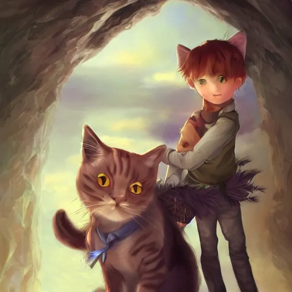 Image similar to boy with cat ears and cat tail, fantasy artwork, award winning, very very very very very very very very beautiful, trending on artstation.
