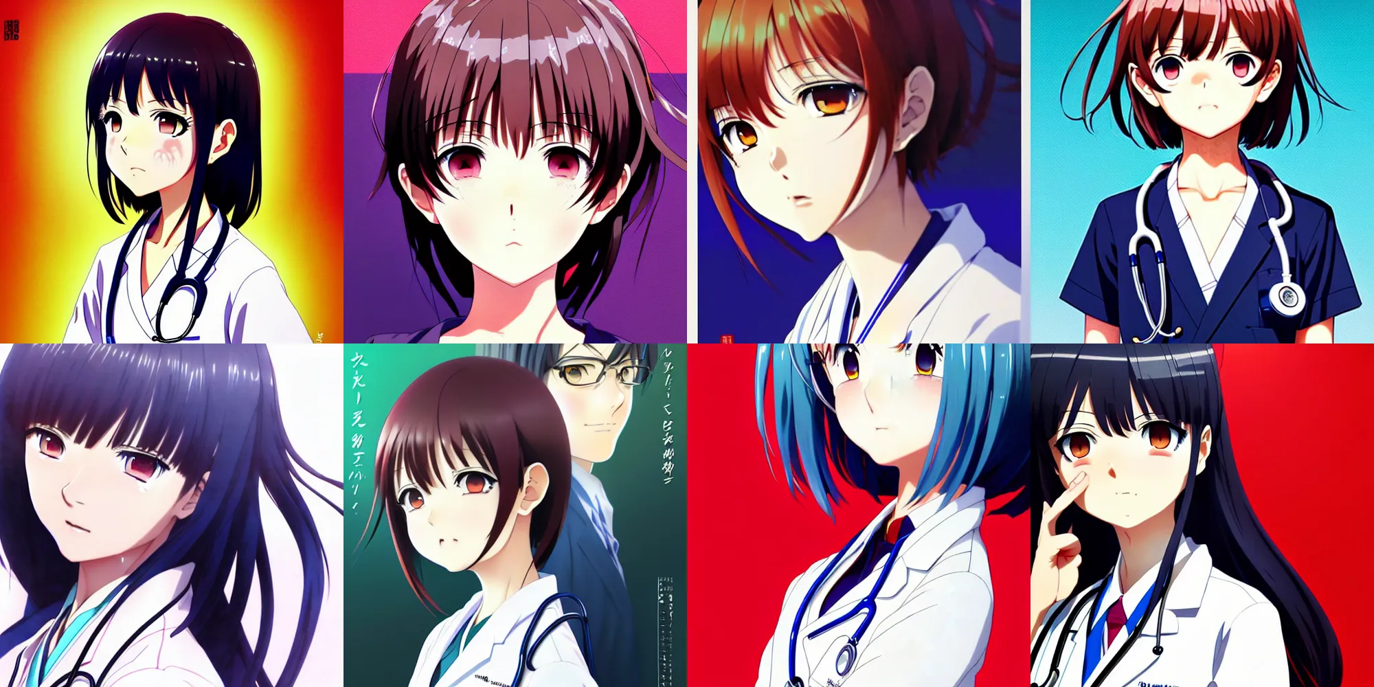 Prompt: anime poster shikishi album cover still portrait, cute female character doctor,,, cute face by ilya kuvshinov yoshinari yoh makoto shinkai katsura masakazu kyoani, dynamic perspective pose super detailed facial features eyebrowless symmetry, gapmoe yandere grimdark, crisp and sharp cel shade ambient light